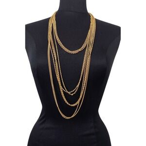 Goldette Vintage MCM Gold Tone Layered Chain Necklace Multi-strand   9 STRANDS